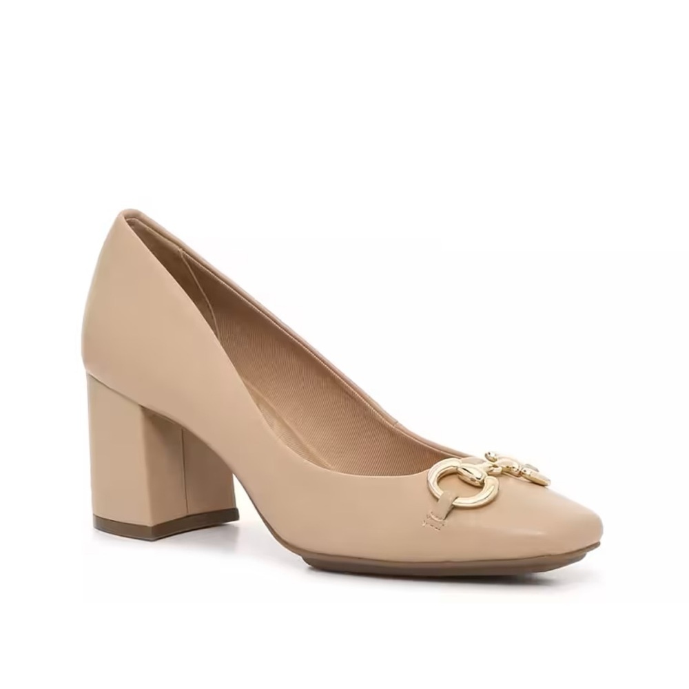 Nude Anne Klein Beige Block Heel Pumps